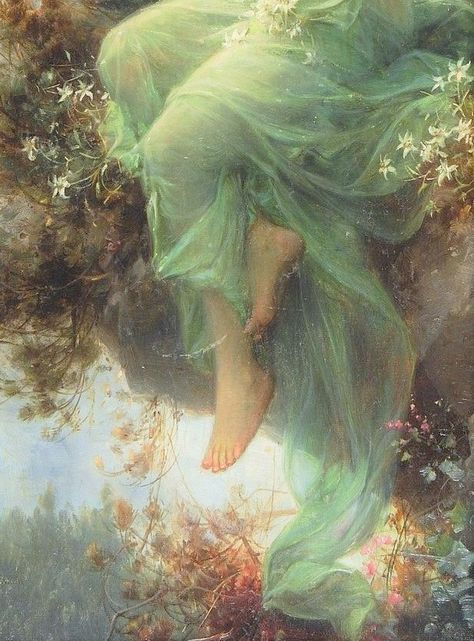 Green Art Aesthetic Painting, Green Painting Aesthetic, Hans Zatzka, Rennaissance Art, Ethereal Aesthetic, Fairy Aesthetic, Fairytale Art, Aesthetic Painting, Old Paintings