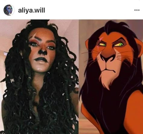 Female Scar Lion King, Scar Make Up Lion King, Pretty And Scary Halloween Costumes, Scar Lion King Costume Women, Fun Makeup Halloween Costumes, Nala Lion King Costume, Villans Costumes Ideas, Scar Costume Female, Bagheera Costume