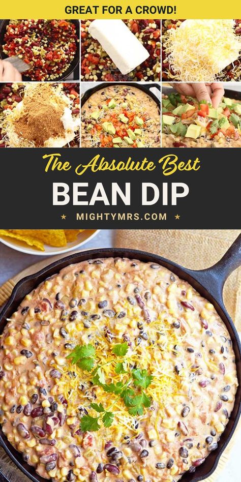 So many bean dips, so little time! This particular hot Mexican bean dip however, is a little chunkier than the rest and… dare I say, more delicious! You could also serve this bean dip over rice, rolled up into a tortilla and baked to a crisp, or try it the dip grilled between two tortillas as a sort of vegetarian quesadilla. It's the absolute best! Black Bean Mexican Dip, Mexican Hot Dip Recipes, Smoked Bean Dip, Hot Black Bean Dip, Best Bean Dip Recipe, Bean Tortillas Recipe, Hot Bean Dip Recipes, Mexican Bean Dip Recipes, Bean Dip Recipes Easy