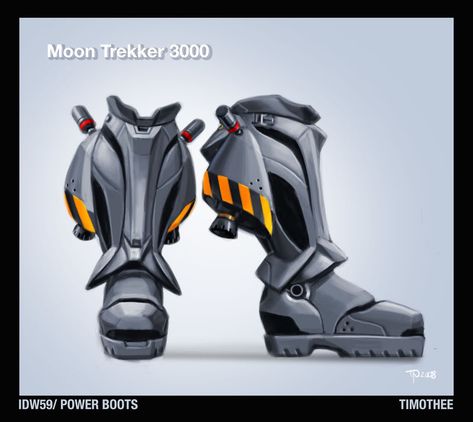 Clothing Art.  Jet Boots Jet Boots Sci Fi, Futuristic Shoes Concept, Rocket Boots Concept Art, Jet Pack Concept Art, Scifi Shoes, Scifi Boots, Jetpack Concept Art, Sci Fi Boots, Boots Futuristic