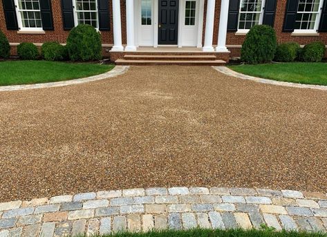 10 Creative Driveway Ideas Your Neighbors will Want to Copy - Bob Vila Tar And Chip Driveway, Driveway Diy, Circle Driveway, Diy Driveway, Colorful Shrubs, Brick Driveway, Asphalt Driveway, Stone Driveway, Fire Pit Landscaping