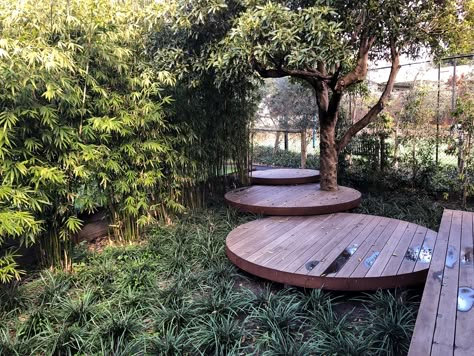 Meditation Deck Outdoor, Yoga Garden Ideas, Yoga Deck Meditation Space, Yoga In The Forest, Garden Yoga Studio, Yoga Deck Outdoor, Yoga Garden Space, Outdoor Meditation Garden, Backyard Yoga Studio