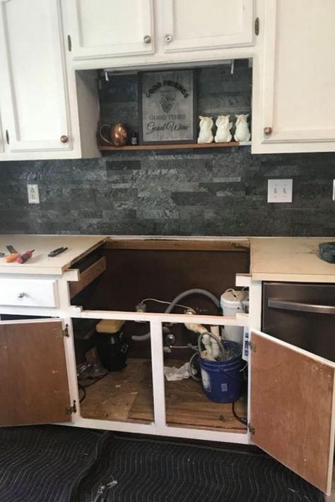 install farmhouse sink kitchen cabinet alterations Farmhouse Drop In Sink, Blue And Copper Kitchen, Drop In Farmhouse Sink, Antique Stone Sink, Copper Farmhouse Sink, Farmhouse Sink Installation, Sink Replacement, Kitchen Sink Cabinet, White Farmhouse Sink