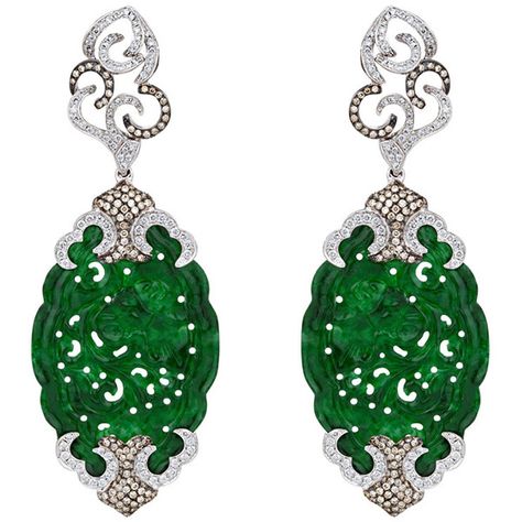 Jadeite Dentelle Earrings by Alexandra Itouna ($21,315) ❤ liked on Polyvore featuring jewelry, earrings, white gold earrings, earrings jewellery, antique white gold earrings, antique earrings and carved jewelry Carved Stone Jewelry, Jadeite Jewelry, Amazing Earrings, Jewelry Emerald, Earrings White Gold, Handmade Gemstone Jewelry, Project Board, Earrings Antique, Earring Handmade