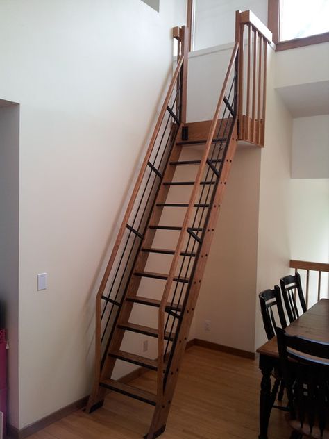 Loft Ladder Ideas | Loft Stairs Space Saving, Loft Ladder Ideas, Arch Stairs, Mezzanine Design, Loft Staircase, Cabin Loft, Narrow Staircase, Tiny House Stairs, Contemporary Loft