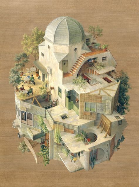 The Inverted Architecture and Gravity-Defying Worlds of Cinta Vidal  http://www.thisiscolossal.com/2015/04/inverted-architecture-cinta-vidal/ Mc Escher, Colossal Art, Architecture Painting, Surrealism Painting, Spanish Artists, Architecture Visualization, Blender 3d, 영감을 주는 캐릭터, Art Plastique