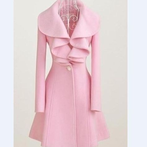 Dusky Pink Dress, Ruffles Collar, Pink Peacoat, Middleton Style, Wool Coats, Women Overcoat, Dress Coat, Coat Outfits, Winter Coats