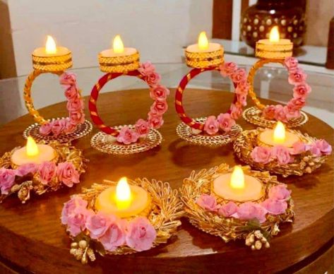 Diwali Candles, Diwali Decorations At Home, Diwali Decoration Items, Diwali Lights, Diy Diwali Decorations, Diwali Craft, Diwali Diy, Tea Light Candle Holder, Candle Party