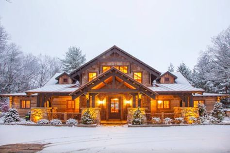 rustic - Page 5 of 62 - One Kindesign Mountain Cabin Floor Plans, Christmas Inn, Timber Frame Home Plans, Log Home Flooring, Snow Lodge, Snowy Backdrop, Mountain Dream Homes, Exterior Materials, Cozy Houses