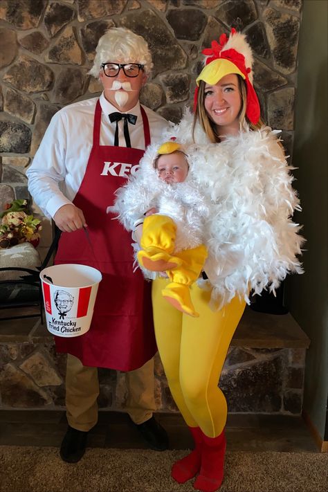 Farm Costumes For Family, Family Chicken Costume, Chicken Family Costume, Kfc Couples Costume, Family Farm Costumes, Kfc Halloween Costume, Kfc Costume, Waffle Costume, Mundane Halloween