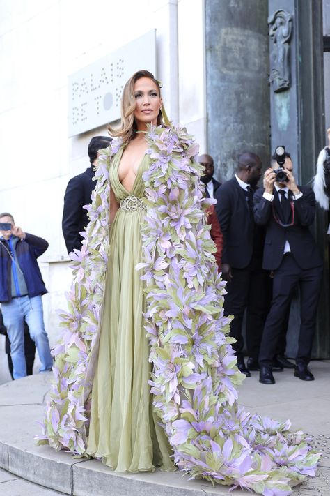 Elie Saab Runway, 18th Debut, Gown Cape, Floral Cape, Award Show Dresses, Gown Floral, Dress Cape, Green Gown, Floral Gown