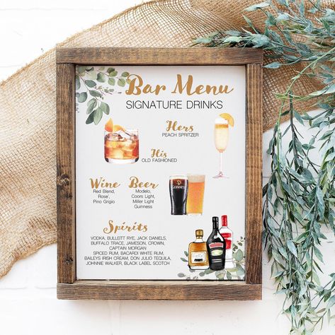 Wedding Signature Drinks Sign, Greenery Cocktail Bar Menu Printable Digital File Don Julio Tequila, Wedding Drink Sign, Signature Wedding Drinks Sign, Signature Drink Sign, Cocktail Sign, Drinks Sign, Wedding Signature Drinks, Wedding Drinks, Menu Wedding