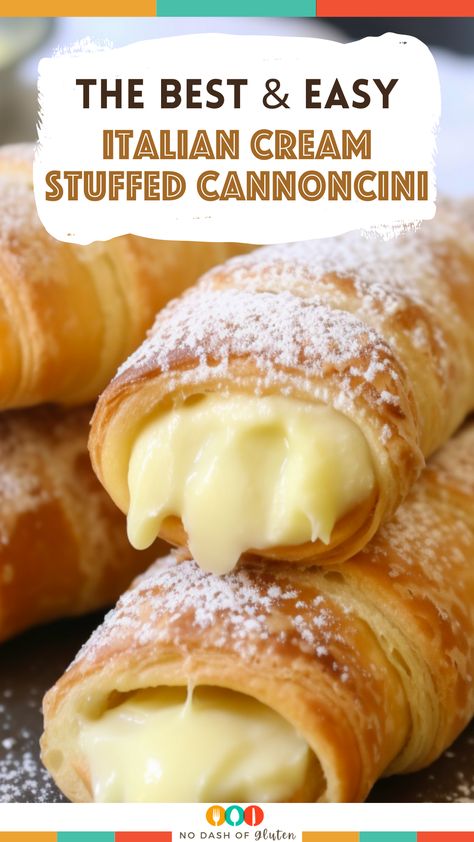 Italian Cream Stuffed Cannoncini Italian Cream Stuffed Cannoncini, Cream Stuffed Cannoncini, Italian Cream Puffs, Cannoli Recipe, Cream Puff Recipe, Custard Cream, Italian Cream, Italian Pastries, Puff Pastry Recipes