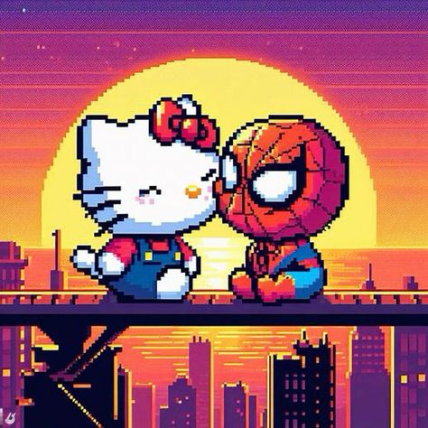 Matching Pfp Hello Kitty And Spiderman, Hello Kitty Couple Aesthetic, Hello Kitty And Spiderman Pfp Matching, Spider Man And Hello Kitty, Hello Kitty X Spiderman, Spiderman And Hello Kitty, Me N Him, Spiderman Hello Kitty, Hello Kitty And Spiderman