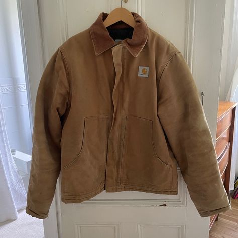 Vintage Tan Carhartt Jacket. Has Had Lots Of Use, As Noted In The Photos. Size Not Marked, But Fits Like A Women’s Large. Quilted, Heavy, Super Warm And Durable. Purchased For $250, I’ve Never Worn It. It Seems To Have Been Dry Cleaned Right Before I Bought It. Brown Carhartt Jacket Outfit Women, Carhartt Winter Jacket, Womens Carhartt Coat, Carhartt Outfit Woman, Carhartt Jacket Women, Carhartt Jacket Outfit Woman, Carhartt Women Outfits, Carhartt Aesthetic, Womens Carhartt Jacket