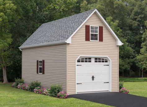 One Car Prefab Garages with Apartment Lofts & Living Quarters 1 Car Garage With Apartment Above, Single Car Garage With Loft, Single Car Garage With Apartment Above, One Car Garage With Apartment Above, One Car Garage Apartment, Single Car Garage Ideas, Small Garage Apartment, Garages With Living Quarters, Loft Above Garage