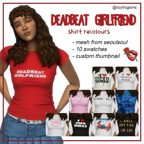 deadbeat girlfriend shirt recolour Sims 4 Crop Top Cc Maxis Match, Sims 4 Sapphic Cc, Sims 4 Cc Pride Flag, Wlw Sims 4 Cc, Sims 4 Cc Over Sized Shirt, Sims Oversized Shirt, Sims 4 Cc Women Patreon, Sims 4 Cc Masc Clothes, Sims 4 Cc Funny Shirts