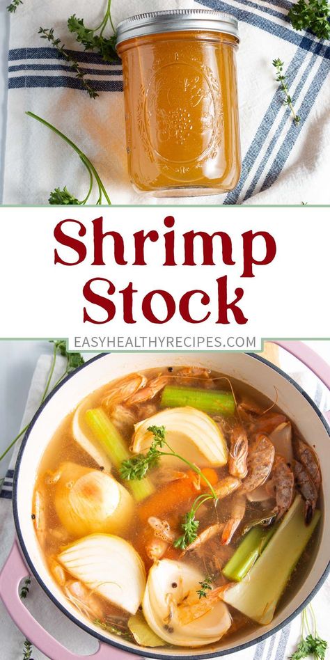 Easy to make and more delicious than any store-bought version, homemade shrimp stock from shells is a great way to use something that would otherwise go to waste! Healthy and a super flavorful addition to your favorite seafood and shrimp recipes. Use it in jambalaya, gumbo, shrimp risotto, cioppino, or even paella. This easy shrimp broth recipe is perfect for using in soups, and all of your favorite healthy shrimp recipes. Freezer friendly! Shrimp Broth Recipe, Shrimp Stock Recipe, Leftover Shrimp, Shrimp Broth, Shrimp Stock, Canned Tuna Recipes, Shrimp Risotto, Seafood Stock, Stock Recipes