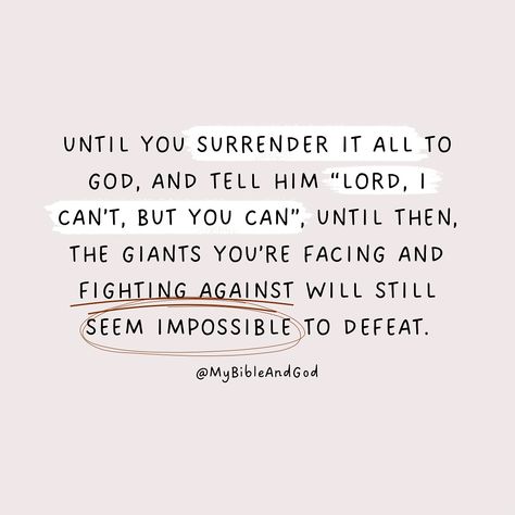 Surrendering to God means acknowledging our limitations while working within the strength and guidance He provides, and trusting in his power to overcome challenges. It allows us to approach challenges with a renewed sense of hope and trust. It’s acknowledging our limitations and trusting God’s plan, even if we don’t understand it. “Lord, I can’t, but you can”: This is an expression of humility and dependence on God. It signifies recognizing our inability to handle things on our own and pla... Prayer For Trusting God, Surrendering To God Quotes, Jesus I Trust In You, Surrender To God Quotes, Trusting God Quotes, Godly Motivation, Surrendering To God, Trust God Quotes, God Provides