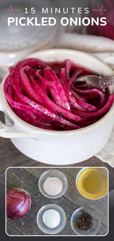 Pickles Onions Red, Easy Pickled Red Onions Apple Cider Vinegar, Easy Pickled Red Onion Recipe, Pickles Red Onions Easy, Pickled Red Onions Salad, Pickled Red Onions Quick, How To Pickle Red Onions Quickly, Instant Pickled Red Onions, Easy Pickled Onions Recipe