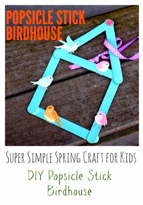 Spring Craft for Kids: Popsicle Stick Birdhouse Stick Birdhouse, Popsicle Stick Birdhouse, London In The Fall, Family Preschool, Birdhouse Diy, Childcare Ideas, Popsicle Stick Crafts For Kids, Bird Craft, April Calendar