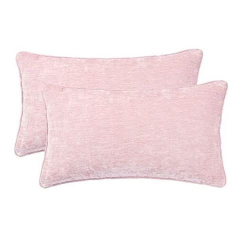 THOHAG Pack of 2 Throw Pillow Covers, 12X20 inch Chenille Rectangle Couch Pillows, Decorative Pillowcases for Couch Sofa Living Room Office, Dpink ❤Material Introduction:This pillow cover is made of New Fancy Environmental-friendly Yarn-Imported Chenille,which is super soft,cozy,and luxurious,rich and thick for reserving heat,is a better home warm fabric in deep fall and winter.Skin-friendly without getting snagged or torn, can fit perfectly with inside pillows ❤Aesthetic and Modern Appearance: Cute Pink Pillows, Pink Decorative Pillows, Comfy Room Ideas, Pillows Aesthetic, Comfy Room, Camp Packing, Long Throw Pillows, Birthday Room, Rose House