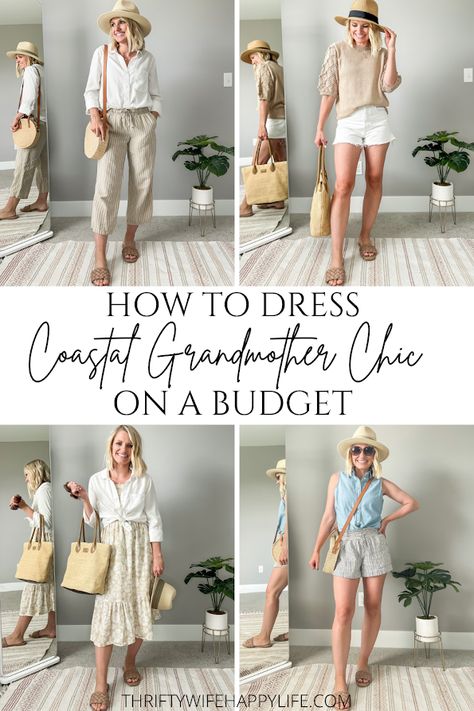 4 coastal grandma chic outfits Mid Size Coastal Grandma, Coastal Grandmother Chic, Coastal Grandmother Work Outfits, Costal Chic Outfits, Coastal Grandmother Wardrobe, Coastal Grand Mother Outfits, Womens Shorts 2023, Coastal Grandmother Summer Outfits, Coastal Grandmother Aesthetic Outfits Summer