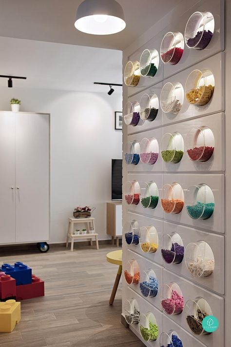 13 Things You Have Too Much Of (and How to Store Them) Lego Wall Storage, Lego Playroom, Lego Studio, Lego Display Shelf, Lego Room Ideas, Lego Display Ideas, Lego Room Decor, Lego Bedroom, Indoor Playroom