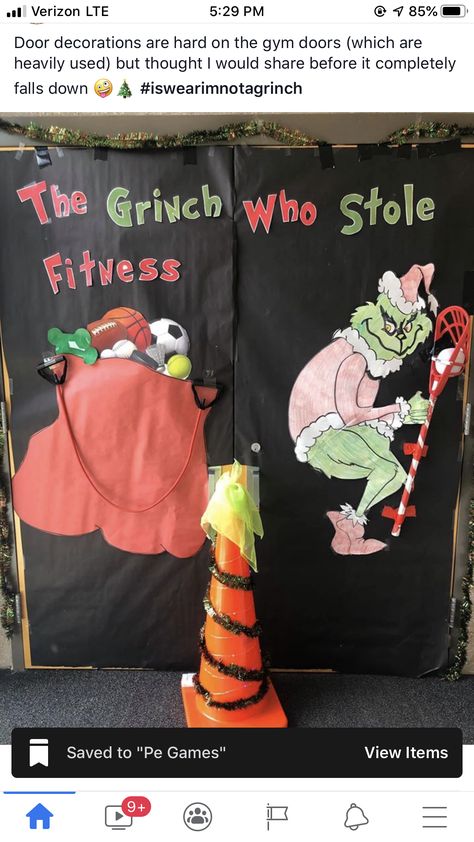 Pe Decorations, School Gym Decorating Ideas, Pe Door Decorations, Pe Gym Decorations, Elementary Gym Decorations, Fitness Bulletin Board Ideas Gym, Pe Christmas Door Decorations, Pe Classroom Decor, Pe Classroom Ideas