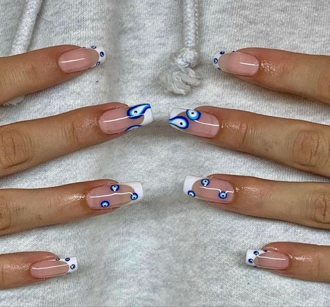 Evil Eye Nails Design, Evil Eye Nails, Eye Nail Art, Hippie Nails, Eye Nails, Summery Nails, Vacation Nails, Beauty Nail, Fire Nails