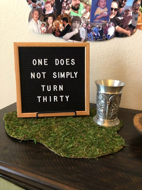 Lord Of The Rings 40th Birthday, Lotr 30th Birthday, Lord Of The Rings 30th Birthday, Lord Of The Rings 1st Birthday, Nerdy Thirty Party, Nerdy 30 Birthday Party, Hobbit Party Decor, Lotr Party Games, Hobbit Themed Birthday Party