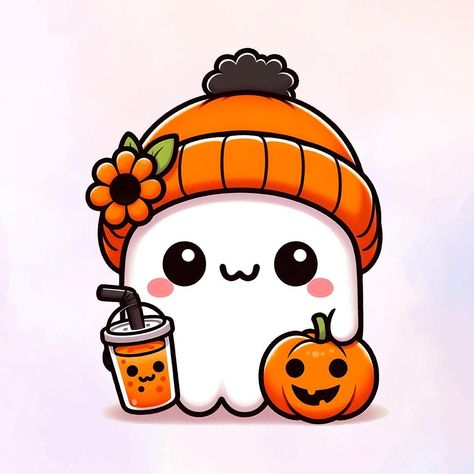 Cute Halloween Drawings, Kawaii Png, Drink Png, Kawaii Ghost, Ghost Cute, Ghost Ghost, Fall Drawings, Image Halloween, Halloween Wallpaper Cute