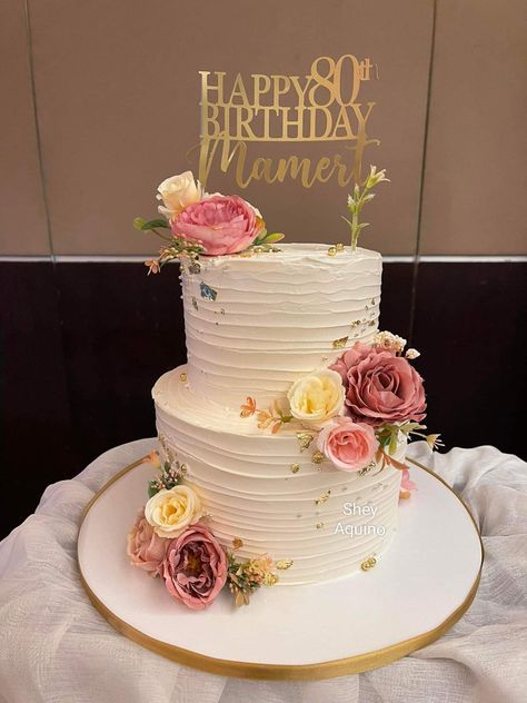 Elegant 80th Birthday Cakes, Birthday Cake For 85 Year Old Woman, Female 80th Birthday Cake, Cake Designs For 80th Birthday Women, 80th Birthday Cake For Women Mom, 80th Birthday Cake For Grandma For Women, 90th Cake Ideas, 70th Birthday Cake For Women 2 Tier, 80 Birthday Cake Grandma