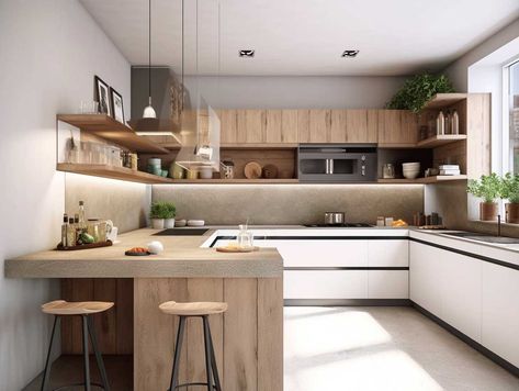 Discover the Beauty of Modern U-Shaped Kitchens with Organic Design • 333+ Images • [ArtFacade] G Shape Kitchen, U Shape Kitchen Design, Modern U Shaped Kitchens, Kitchen Without Upper Cabinets, U Shaped Kitchen Cabinets, U Shape Kitchen, Small L Shaped Kitchens, Upstate House, Japandi Kitchen