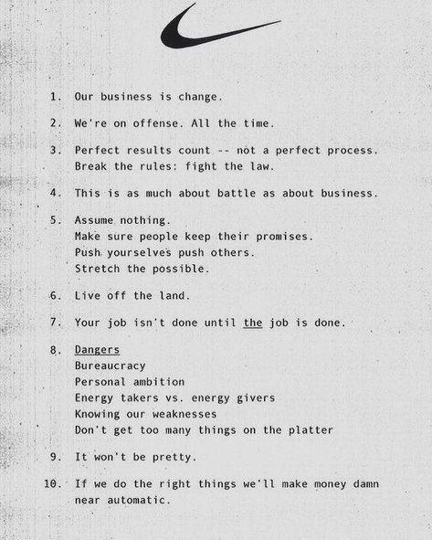 Internal Memo, Copywriting Ads, Brand Manifesto, Startup Office, Phil Knight, Living Off The Land, Life Quotes Love, Brand Strategy, Business Design