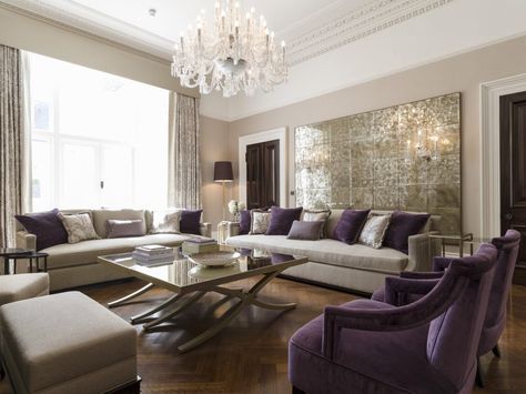 . Modern Casual Living Room, Purple Room Design, Kensington Mansion, Casual Living Room Design, Taylor Howes, Purple Living Room, French Living Rooms, Moroccan Living Room, Interior Design London