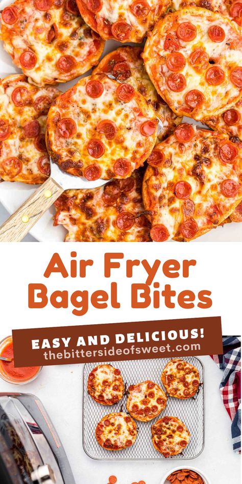 Easy Air Fryer Bagel Bites! These pizza flavored bites could not be easier! Made with a few ingredients that makes the best lunch or snack! | The Bitter Side of Sweet Quick Pizza, Best Pasta Dishes, Mini Bagels, Bagel Bites, Healthy Lunches For Kids, Pizza Flavors, Quick And Easy Appetizers, Easy Air Fryer, Eat Pizza