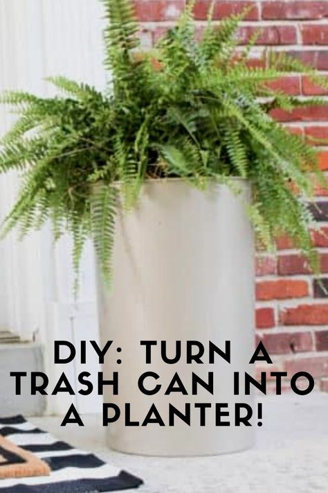 Diy Huge Planter Pots, Cheap Big Planter Ideas, Diy Front Porch Planters Cheap, Trash Can Into Planter, Inexpensive Planter Ideas, Huge Planter Ideas, Large Flower Pots Outdoor Porch, Plants For Large Outdoor Planters, Diy Large Flower Pots Outdoor Planters