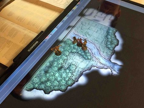 Ever since I saw photos on the web, I've considered making a digital tabletop for D&D using a projector. Even though I have a projector already, what kept me from going ahead with the plan was the fact that my gaming table is taken down whenever we finish Dungeons And Dragons Game Table, D&d Table, Gaming Table Diy, Bord Games, Dnd Room, Dnd Table, Rpg Table, Gaming Tables, Dungeons And Dragons 5e