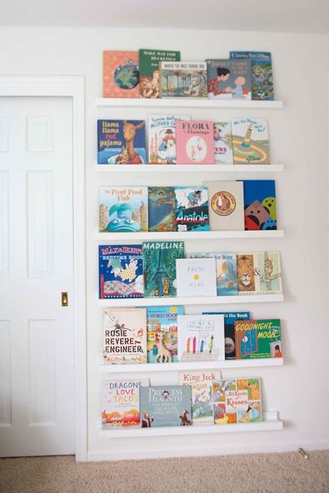 DIY Book Ledge Bookshelves | Home Decor | DIY Decor Mom Diy Book Ledge, Baby Bookshelf, Nursery Bookshelves, Book Ledge, Nursery Book, Baby Nursery Diy, Nursery Bookshelf, Floating Bookshelves, Diy Crafts Home Decor