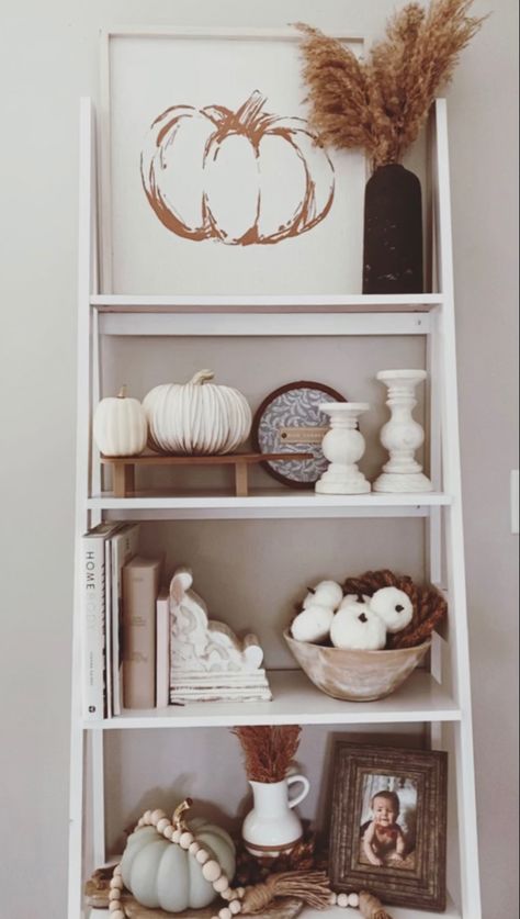 Fall Bookshelf Decor, Fall Decor Ideas For Bedroom, Fall Bookshelf, Living Room Decor Fall, Fall Shelf Decor, Bedroom Fall Decor, Room Decor Fall, Decor Ideas For Bedroom, Fall Decor Home