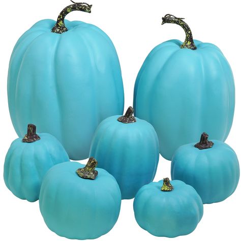 PRICES MAY VARY. Quantity: Package includes 7 pcs artificial teal blue pumpkins in a mix of sizes. Add a beachy coastal vibe to your decor this fall with these teal blue pumpkin centerpieces. Perfect for Halloween or Thanksgiving, autumn gatherings like baby showers, bridal showers, or weddings. They are perfect decorations scattered on the banquet and reception table, placed tableware or spread the leaves on the aisle. Match with some flowers or leaves to create a unique table runner decoration Turquoise Thanksgiving Decor, Pink And Blue Pumpkins, Teal Pumpkin Decor, Halloween Baby Shower Centerpieces, Candle Display Retail, Coastal Halloween, Fall Party Favors, Blue Fall Decor, Halloween Table Centerpieces