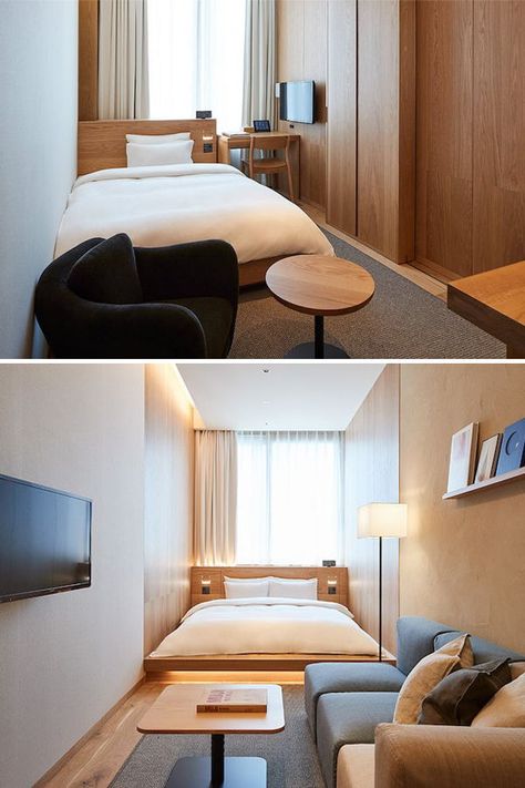 New Hotel Room Design, Small Room Hotel Design, Small Hotel Rooms Ideas, Small Hotel Room Interior Design, Hotel Room Minimalist, Tiny Hotel Room Design, Small Hotel Room Design Plan, Minimalist Hotel Room Design, Hotel Rooms Aesthetic