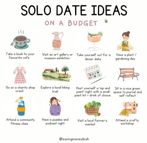 Places To Go When Bored, Solo Date Ideas, Solo Date, Practicing Self Love, Fitness Routines, Self Care Bullet Journal, Vie Motivation, Out Of Your Comfort Zone, Get My Life Together