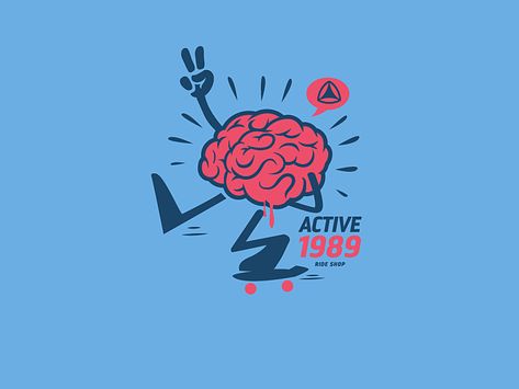 Skateboarding on the Brain! by Dermot Reddan on Dribbble Brain Character Design, Brain Character, Brain Graphic, Fun Doodles, Brain Illustration, Brain Logo, Retro Character, Story Books Illustrations, Comic Cartoon