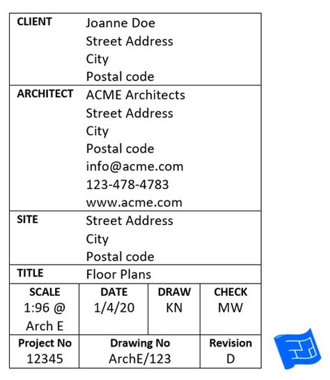 What can you expect to find in house plan title block information? Here's a title block in portrait layout. Click through to www.houseplanshelper.com to find out how to read house plans and for more on home design. Interior Design Title Block, Architecture Title Block Design, Architecture Title Block, Title Block Architecture, Title Block Design, Architecture Documentation, Blueprint Symbols, Floor Plan Symbols, Architecture Layout