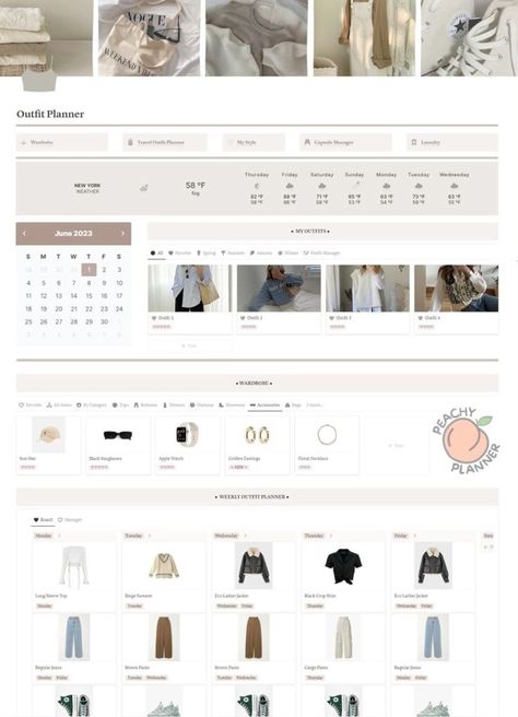 free notion template Notion Outfit Planner, Notion Beginner, Notion Template 2023, 2023 Notion, Study Planner Free, Wardrobe Clothes Organizer, 2023 Wardrobe, Notion Inspo, Wardrobe Planner