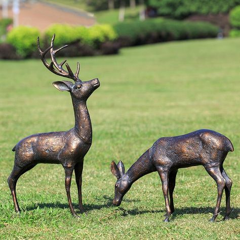 Loon Peak® Lyall 2 Piece Meadow Wanderers Garden Statue Set | Wayfair Deer Bedding, Deer Garden, Deer Statues, Black Forest Decor, Woodland Deer, Garden Sculptures, Lawn Ornaments, Mule Deer, Garden Statues