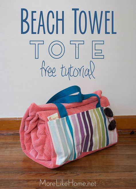 Towel Sewing Projects, Beach Towel Gift Ideas, Beach Bags Totes, Diy Beach Bag, Tote Tutorial, Beach Towel Gift, Beach Towel Bag, Sewing Machine Projects, Sewing Tutorials Free