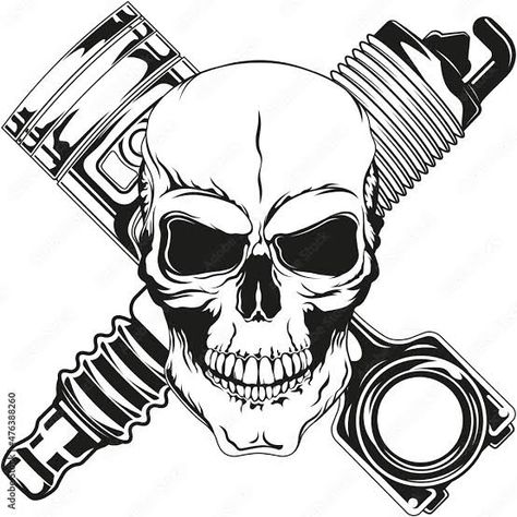 Mechanic Logo Design, Mechanic Logo, Mechanic Svg, Engine Tattoo, Mechanics Logo, Biker Logo, Skeleton Artwork, Mechanic Tattoo, Skull Stencil